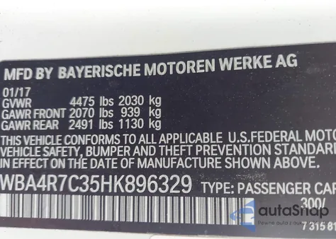 2017 BMW 430I z USA, uszkodzony, nr VIN WBA4R7C35HK896329